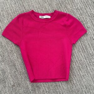 Zara Pink Cropped Knit Top